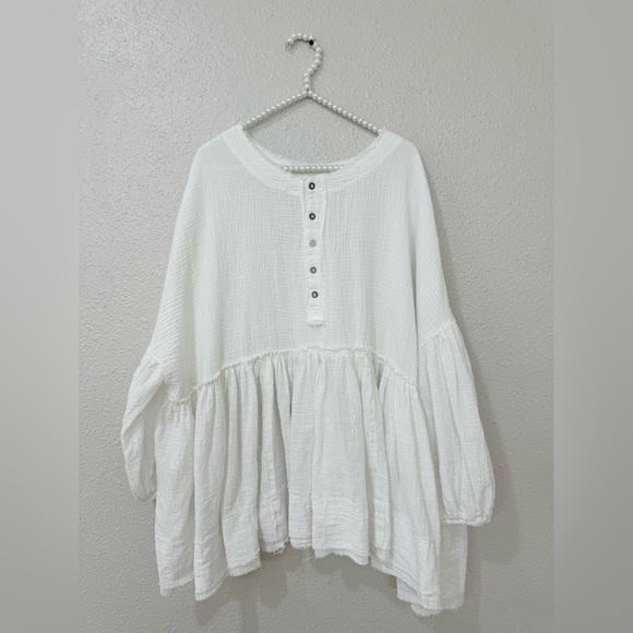 Free People Farrah Lace Pieced Swing Top Shirt Oversize Size M - Picture 2 of 12